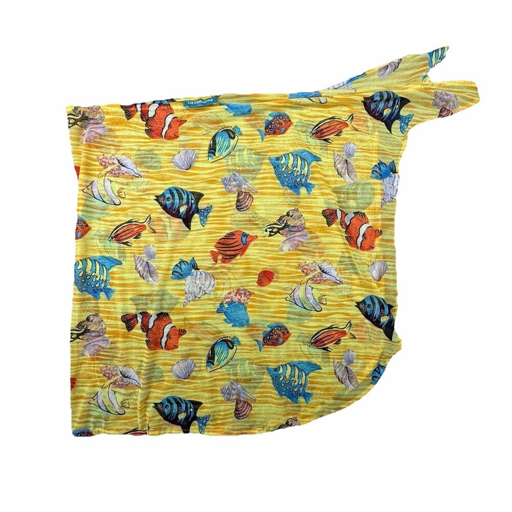 Liz Claiborne Tropical Fish Sarong Wrap Cover Up Yellow Beach Scarf -489